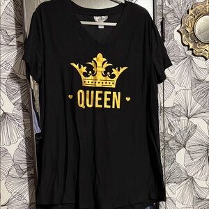 Women's Black Pajama Top with Gold Queen Graphic